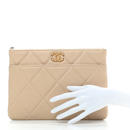 Chanel Shiny Goatskin Quilted Chanel 19 Pouch Beige 2 of 7