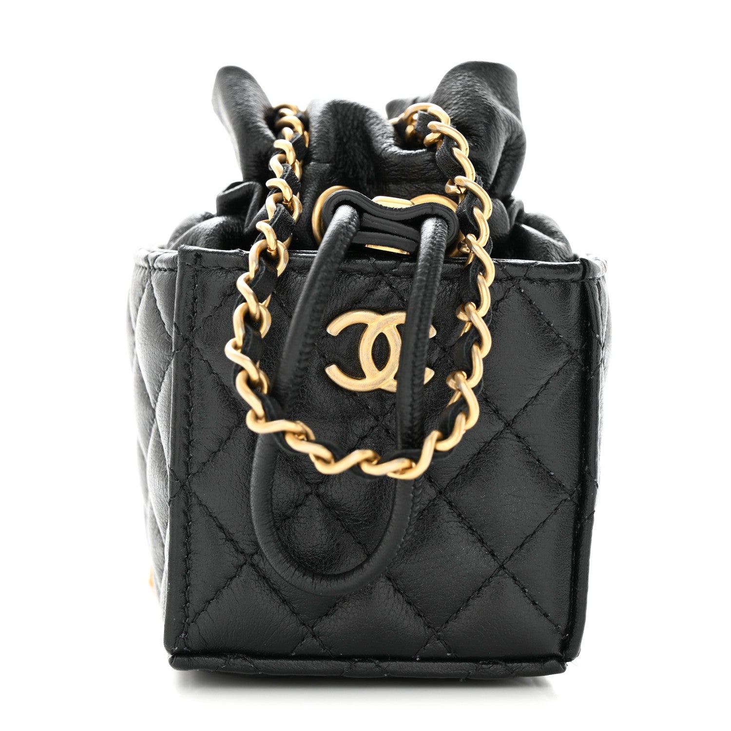 Chanel Calfskin Quilted Mini Drawstring Bucket Bag Black 1 of 8