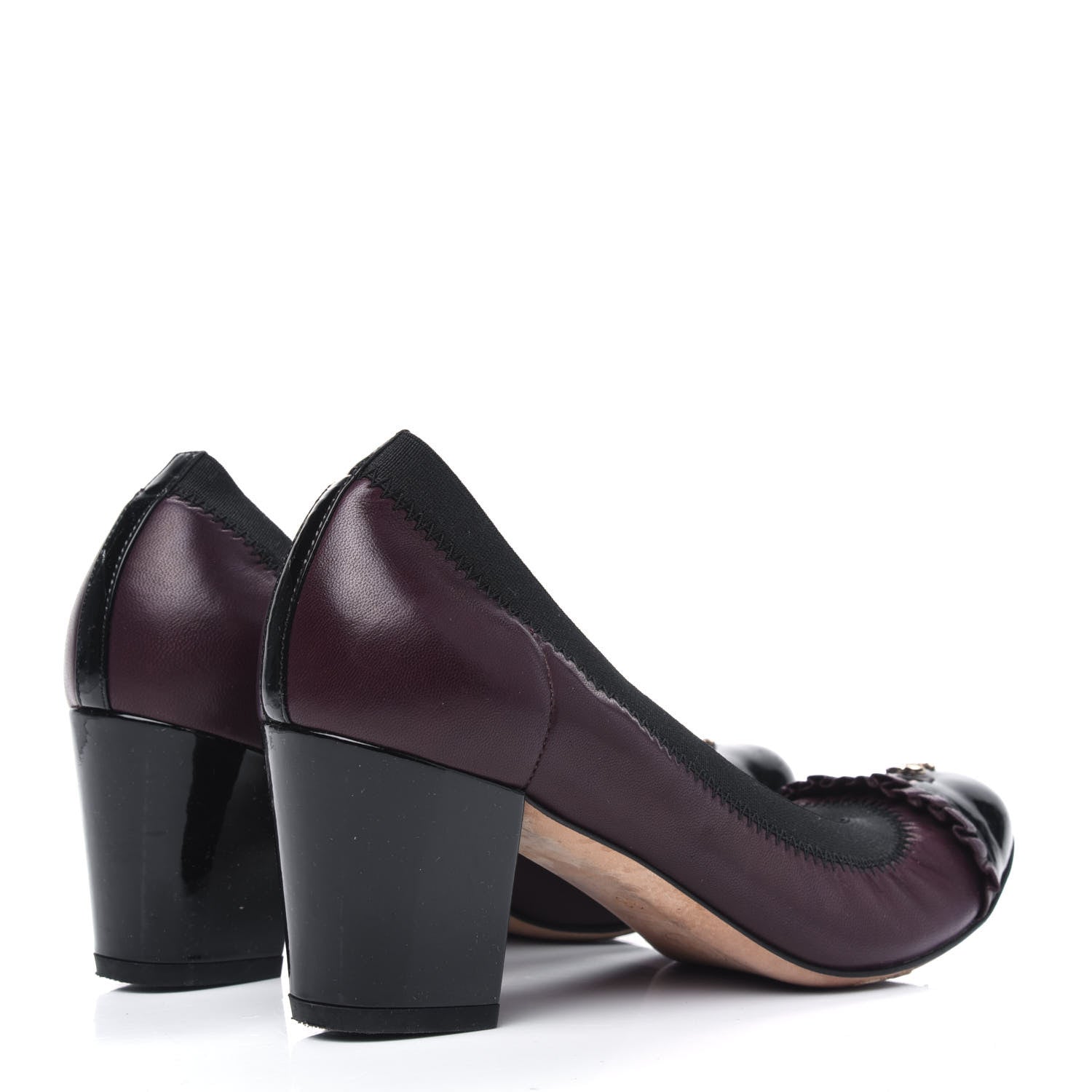 Chanel Lambskin Patent CC Elastic Cap Toe Ballerina Pumps 36 Burgundy Black 4 of 11