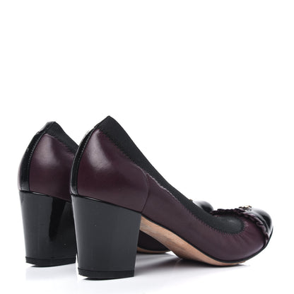 Chanel Lambskin Patent CC Elastic Cap Toe Ballerina Pumps 36 Burgundy Black 4 of 11