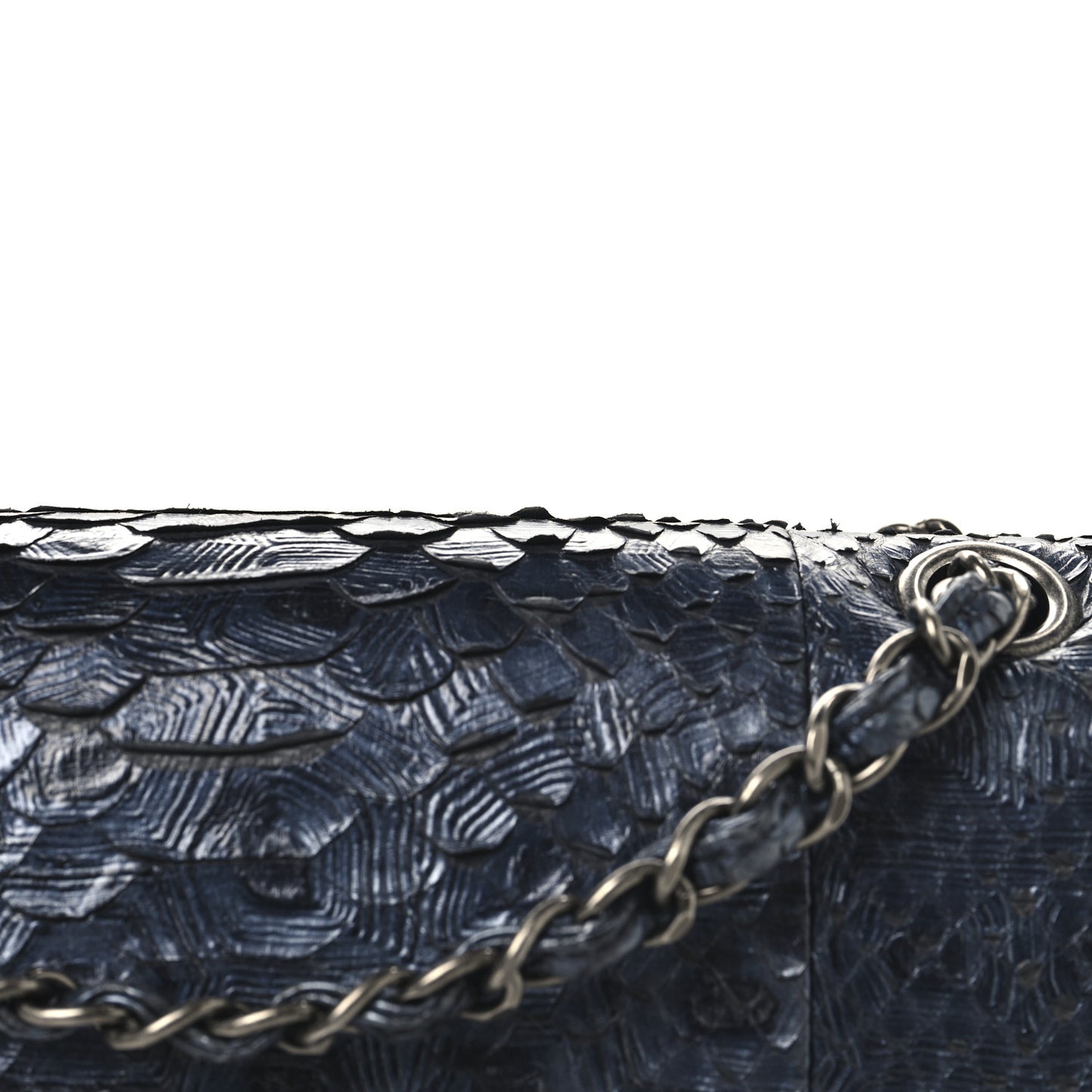 Metallic Snakeskin Medium Double Flap Blue