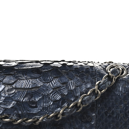 Chanel Metallic Snakeskin Medium Double Flap Blue 10 of 10