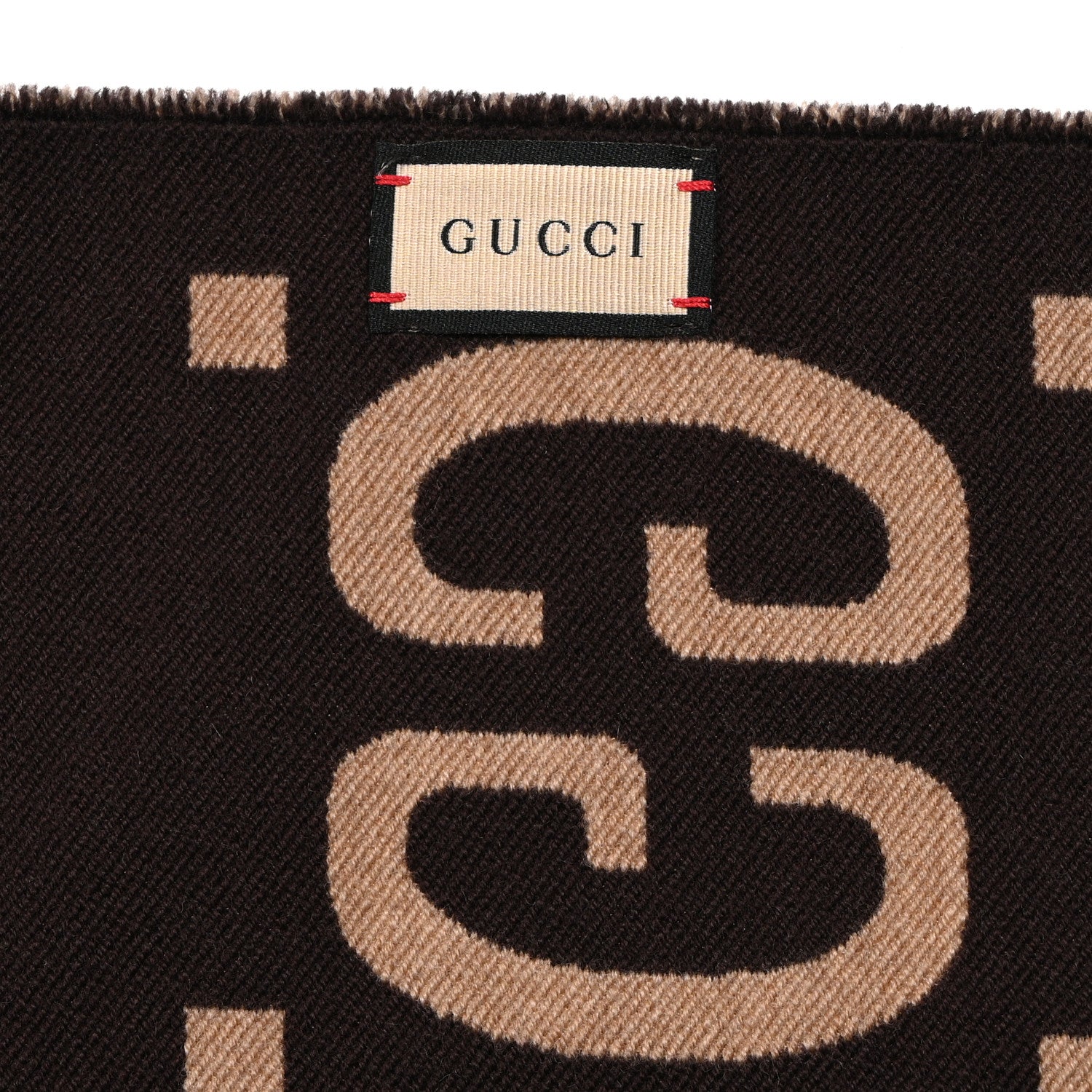 Gucci Wool Silk Monogram Jumbo GG Freedom Scarf Dark Brown Beige 3 of 4