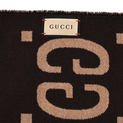Gucci Wool Silk Monogram Jumbo GG Freedom Scarf Dark Brown Beige 3 of 4