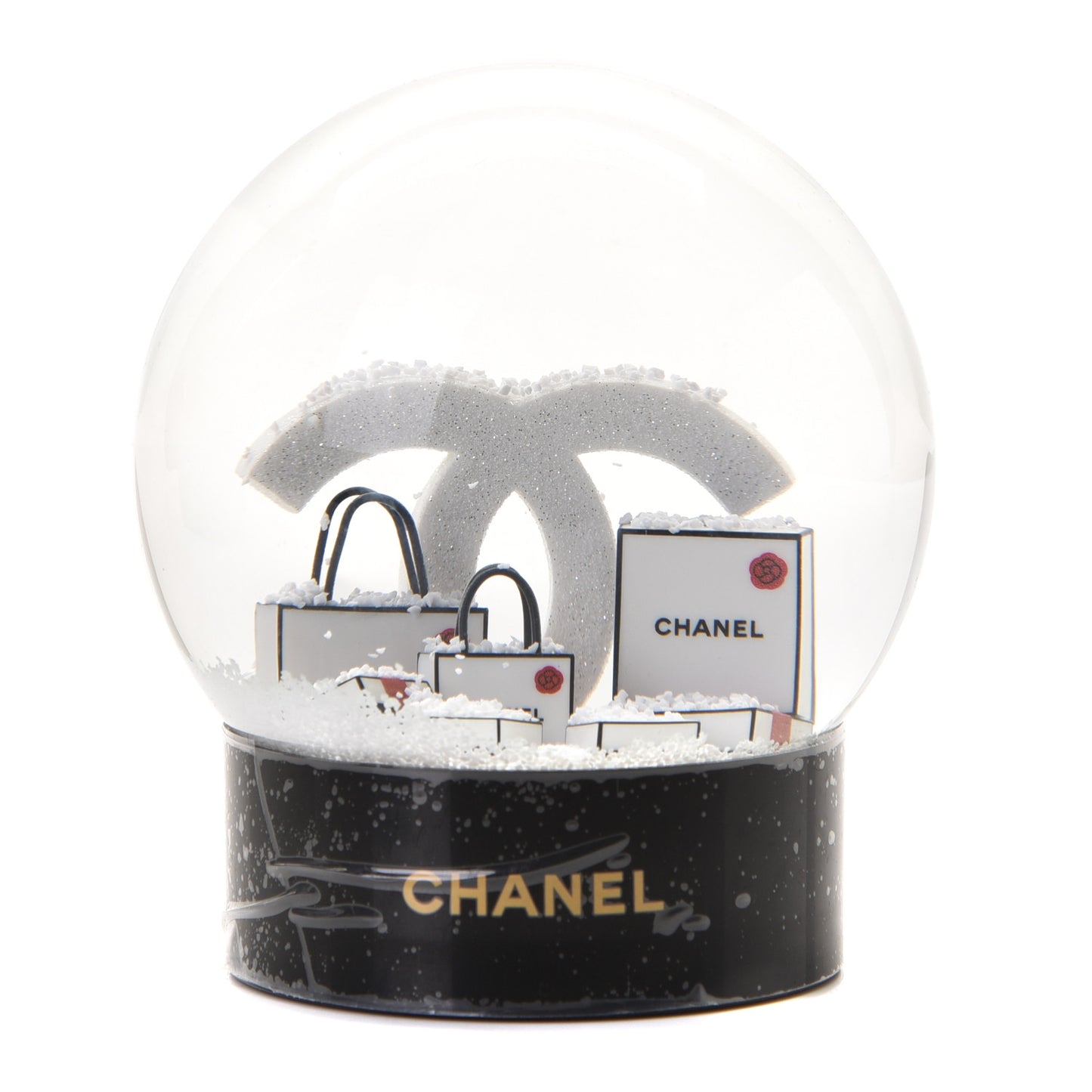 Glass CC Shopping Bag Snow Globe