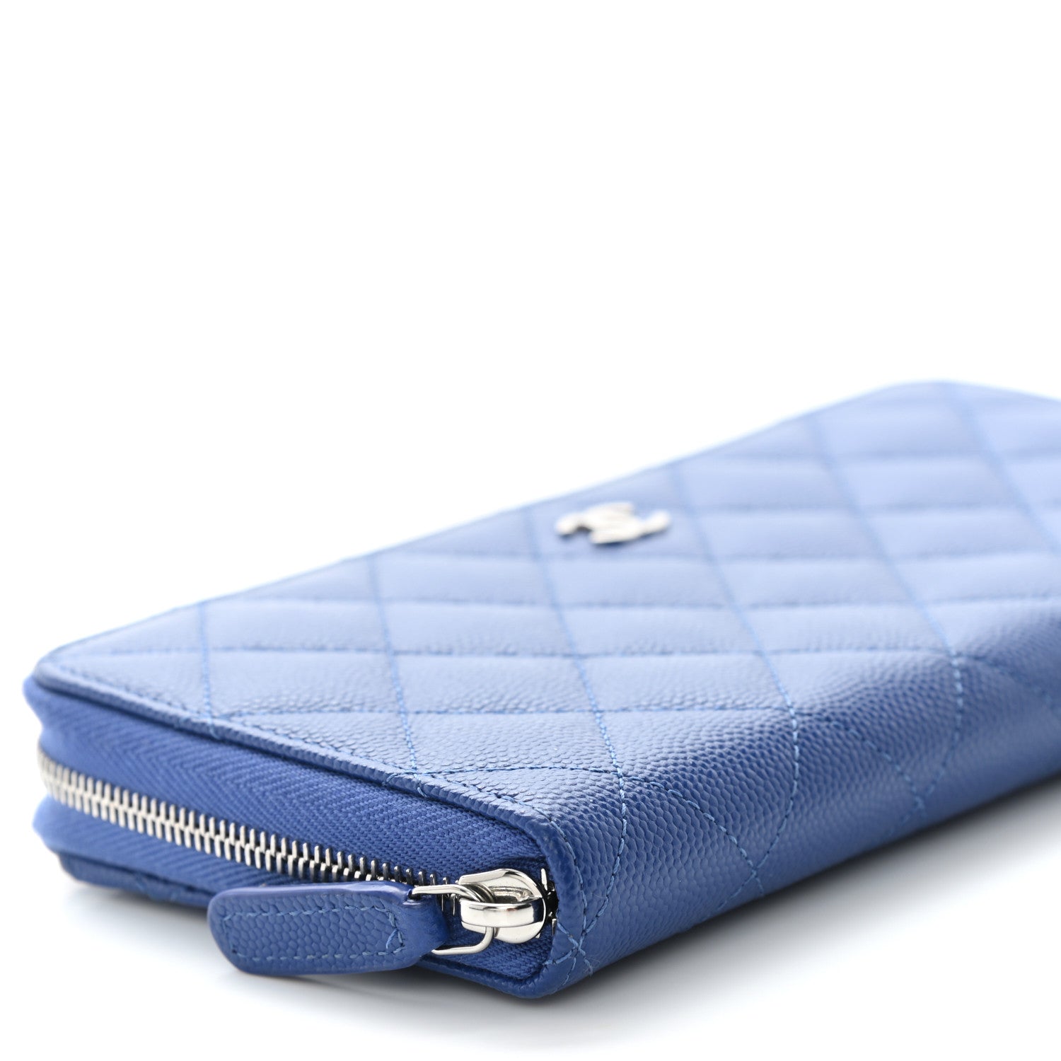 Chanel Caviar Quilted Large Gusset Zip Around Wallet Blue 9 of 10