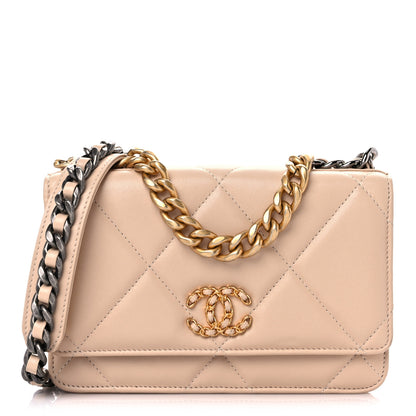 Chanel Lambskin Quilted Chanel 19 Wallet On Chain WOC Beige 1 of 14