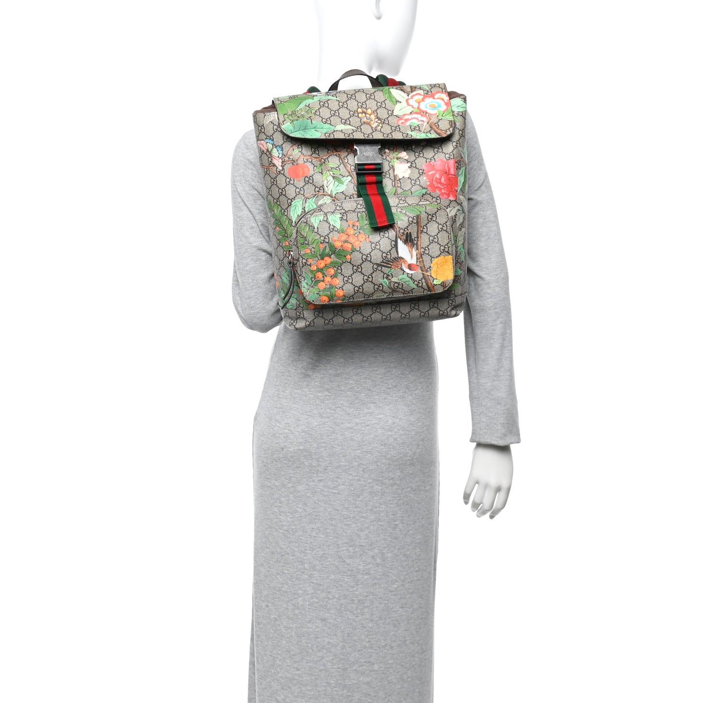 GG Supreme Monogram Tian Web Single Buckle Backpack Beige Multicolor New Acero