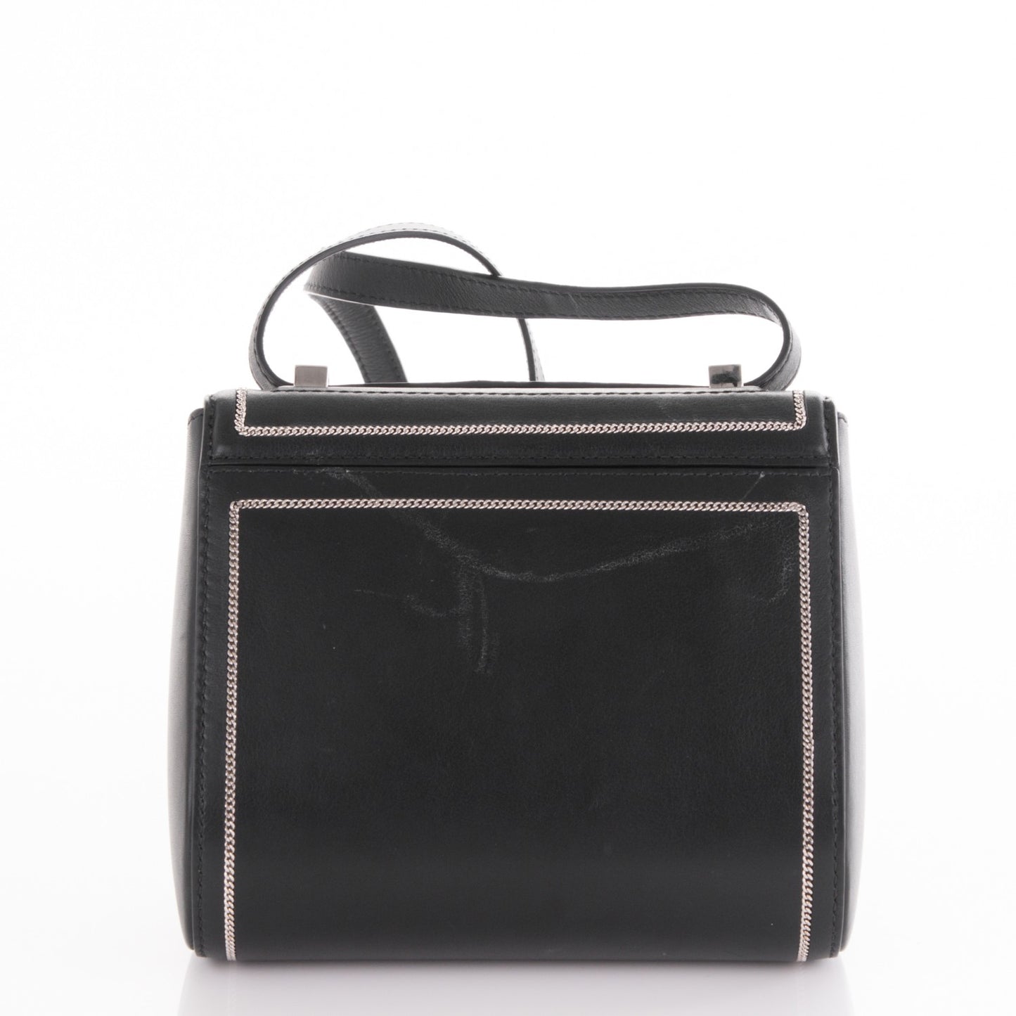 Calfskin Chain Embellished Mini Pandora Box Crossbody Bag Black