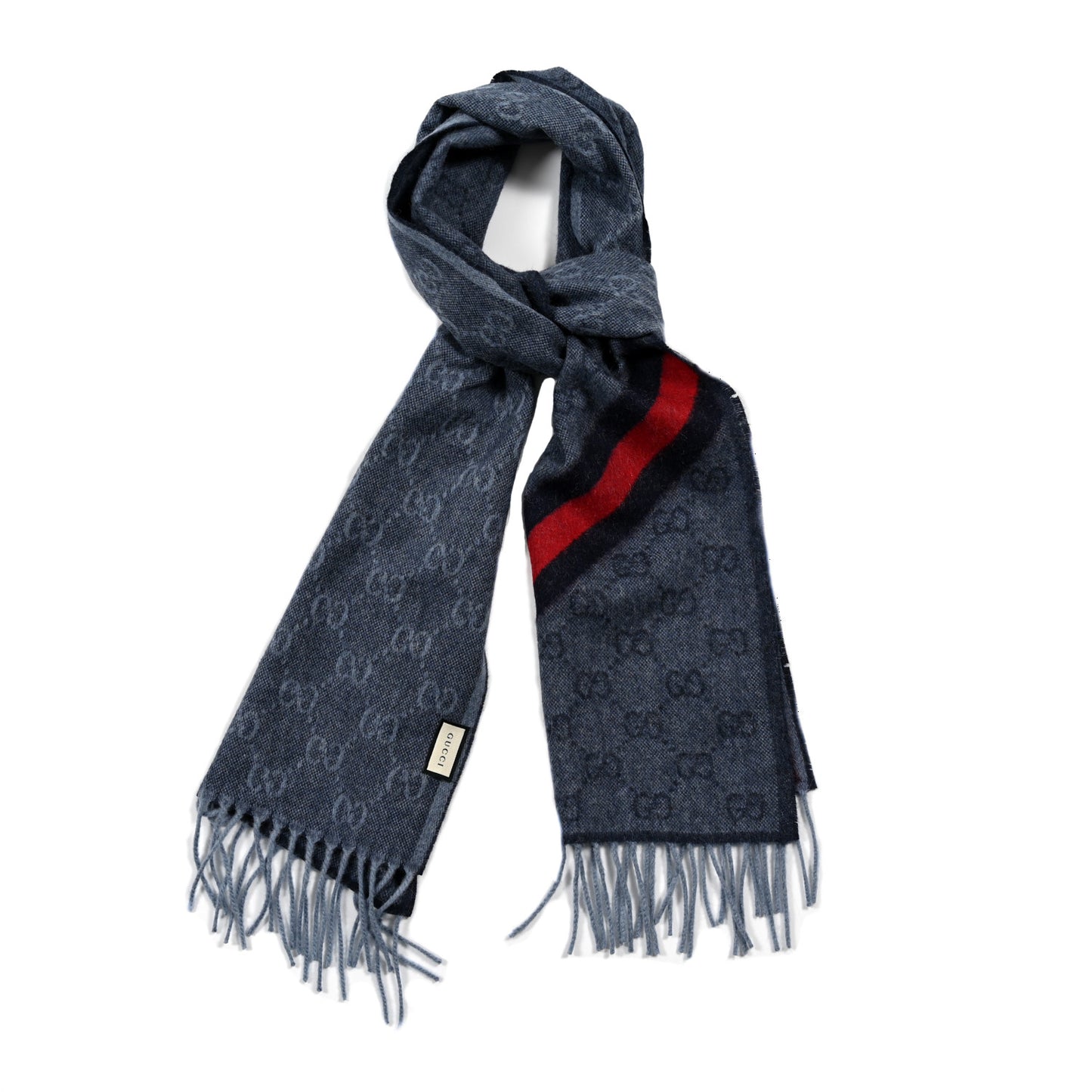 Wool Alpaca Monogram Web New Nikky Scarf Midnight Blue