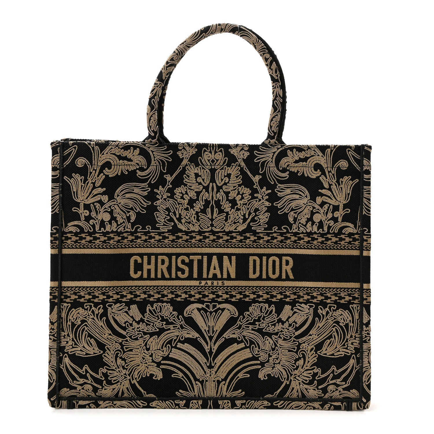 Christian Dior Canvas Embroidered Large Ornamental Cornely Effect Book Tote Black Beige 1 of 19