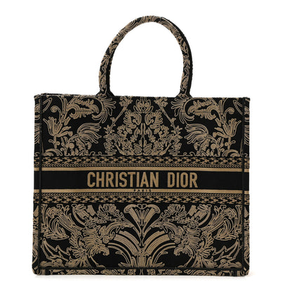 Christian Dior Canvas Embroidered Large Ornamental Cornely Effect Book Tote Black Beige 1 of 19