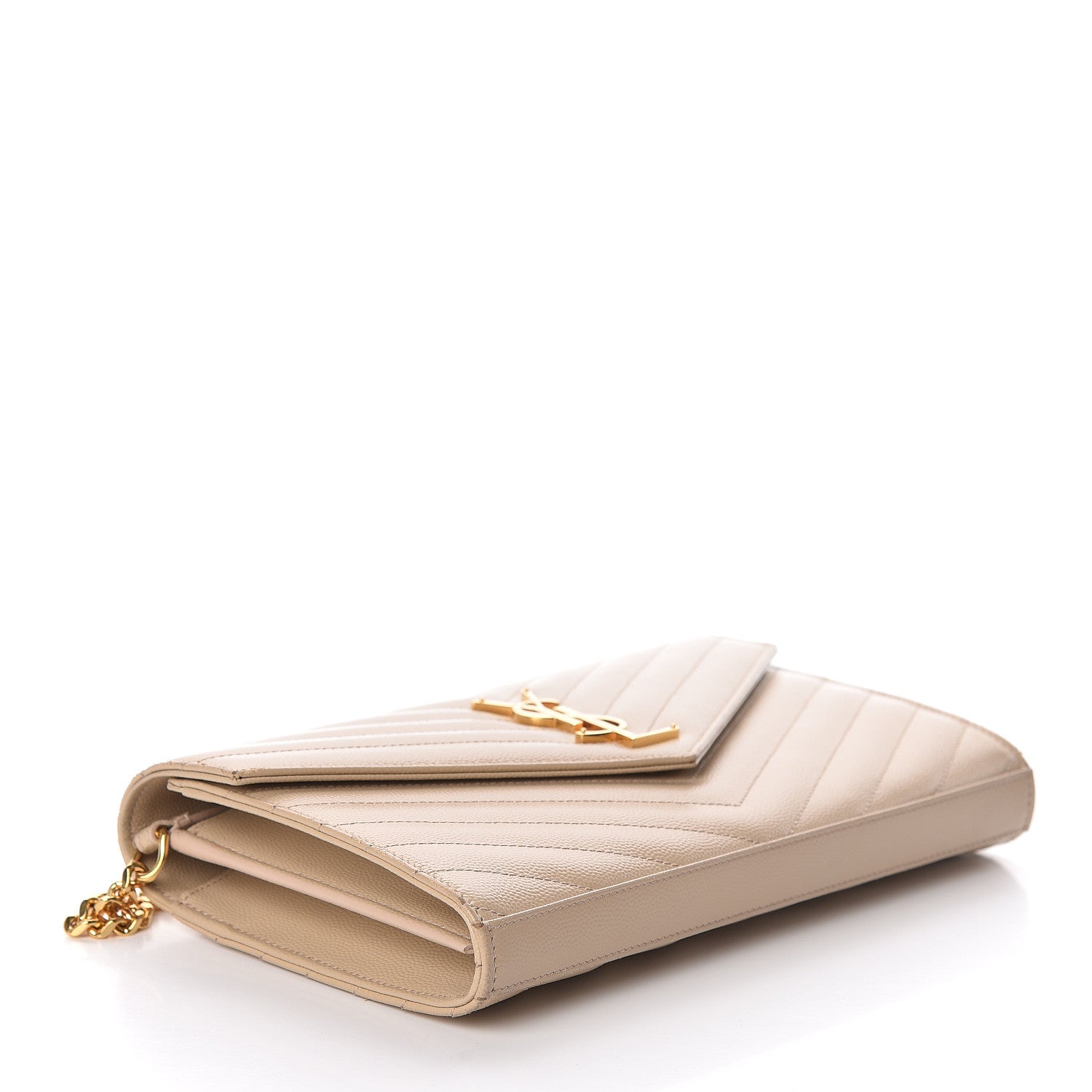 Saint Laurent Grain De Poudre Matelasse Chevron Monogram Chain Wallet Nude Powder 4 of 10