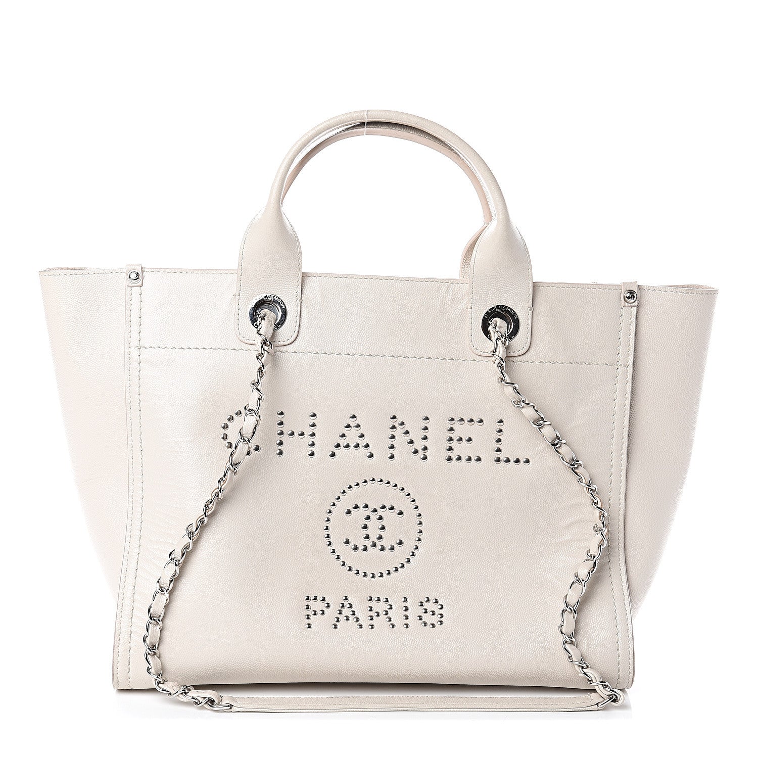 Chanel Caviar Small Studded Deauville Tote Ivory 1 of 9