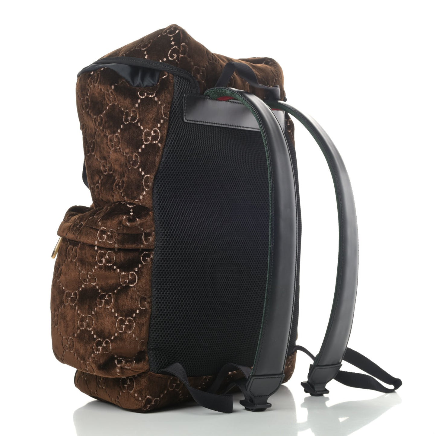 Velvet GG Monogram Web Medium Double Buckle Backpack Brown Black