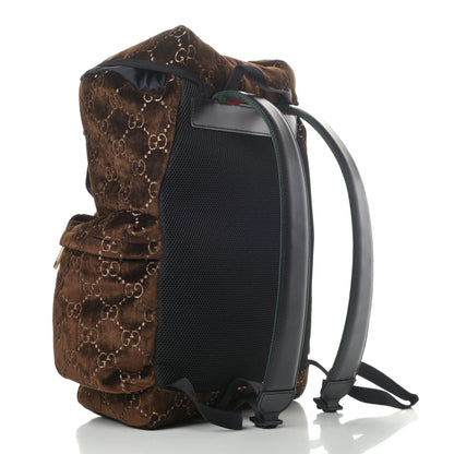 Gucci Velvet GG Monogram Web Medium Double Buckle Backpack Brown Black 2 of 4