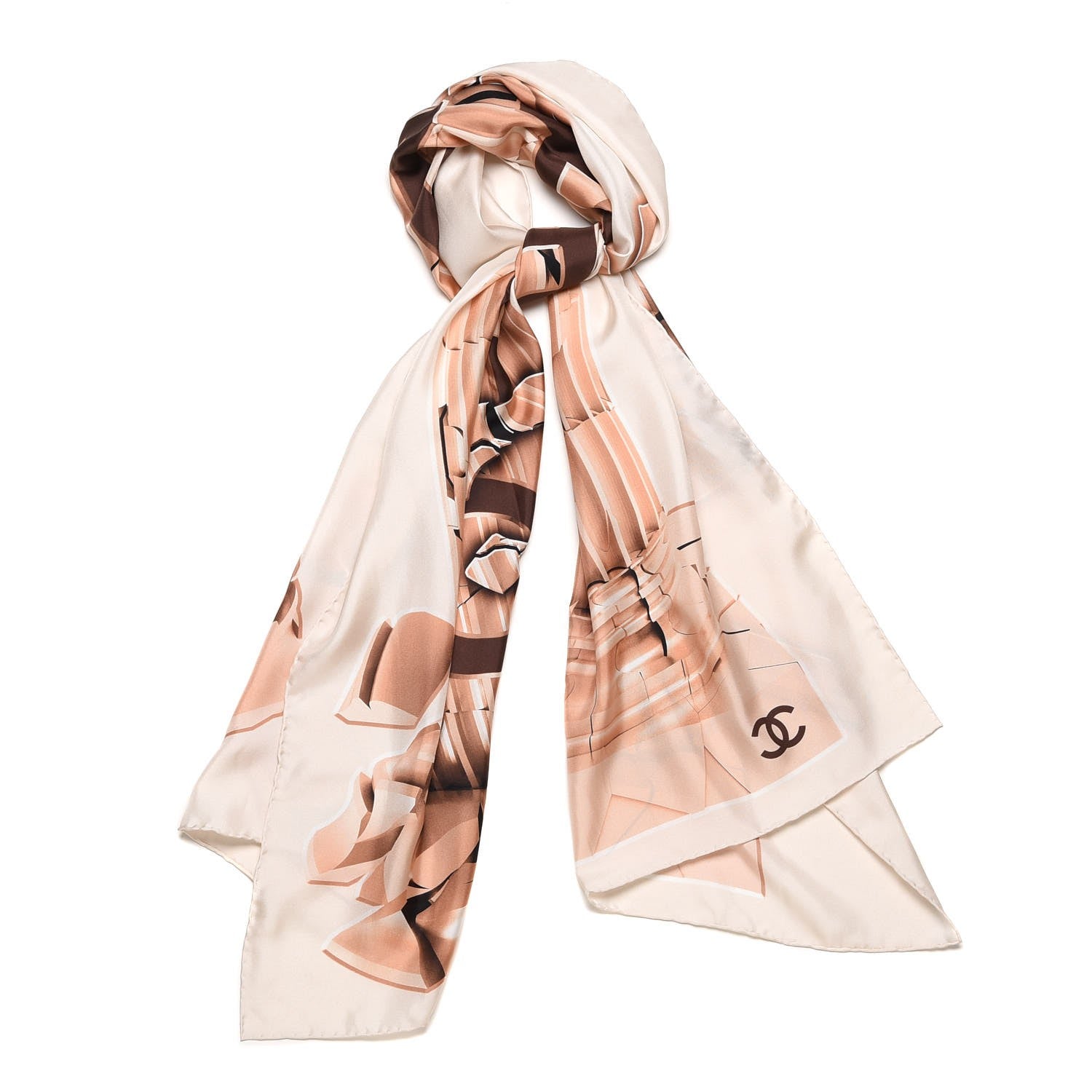 Chanel Silk Column Pillar CC Logo Stole White 1 of 7