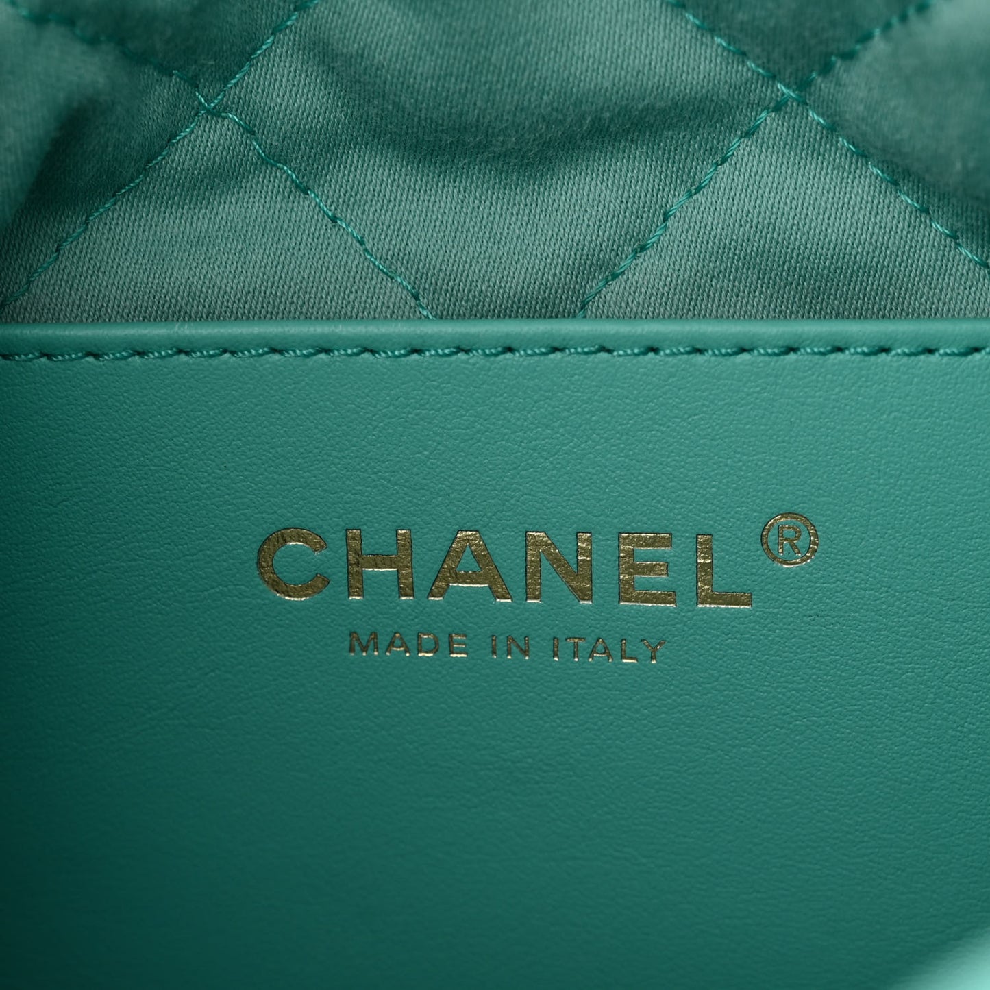 Shiny Calfskin Quilted Mini Chanel 22 Turquoise
