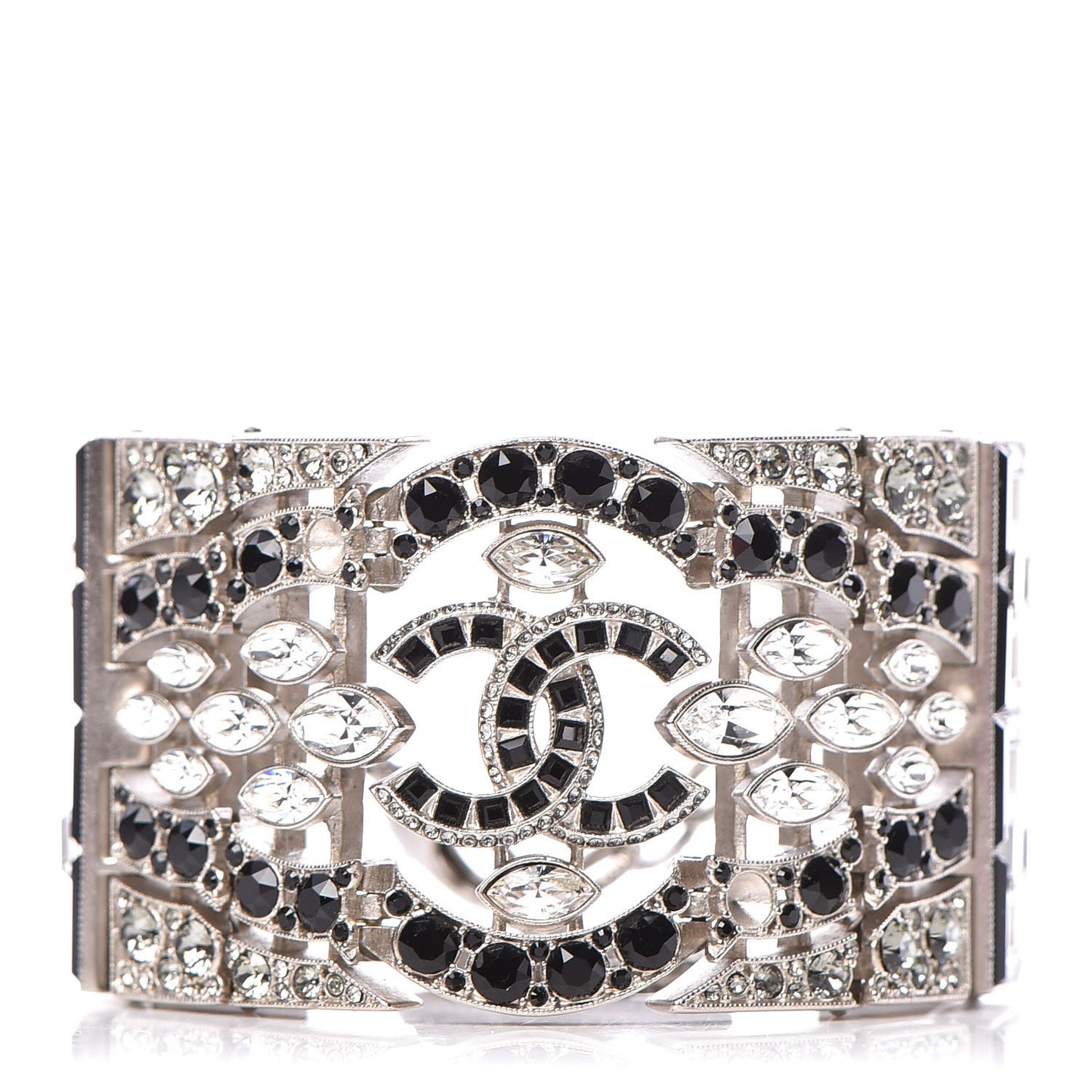 Crystal CC Wide Cuff Black Silver