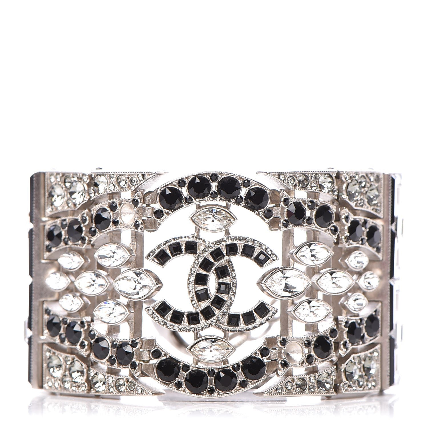 Chanel Crystal CC Wide Cuff Black Silver 1 of 6