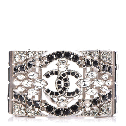 Chanel Crystal CC Wide Cuff Black Silver 1 of 6