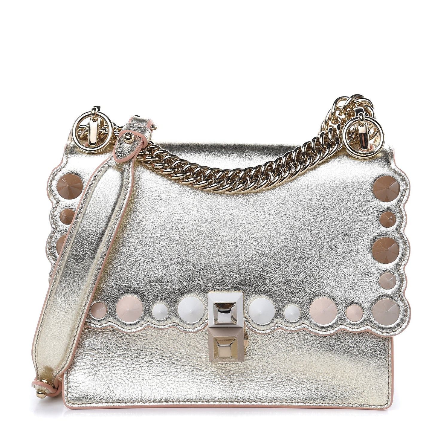 Vitello Catalan Mirror Scalloped Multi Studded Small Kan I Shoulder Bag Champagne