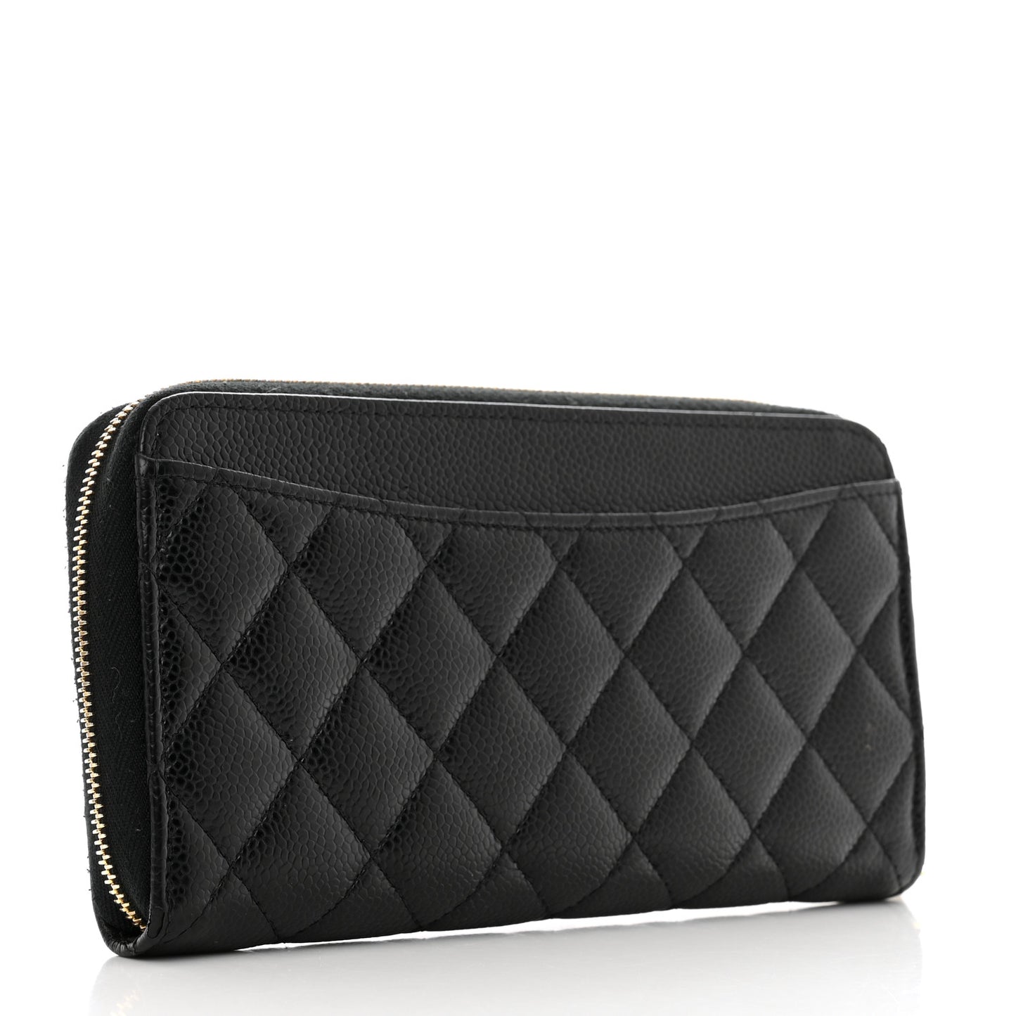 Caviar Quilted Large Gusset Zip Around Wallet Black