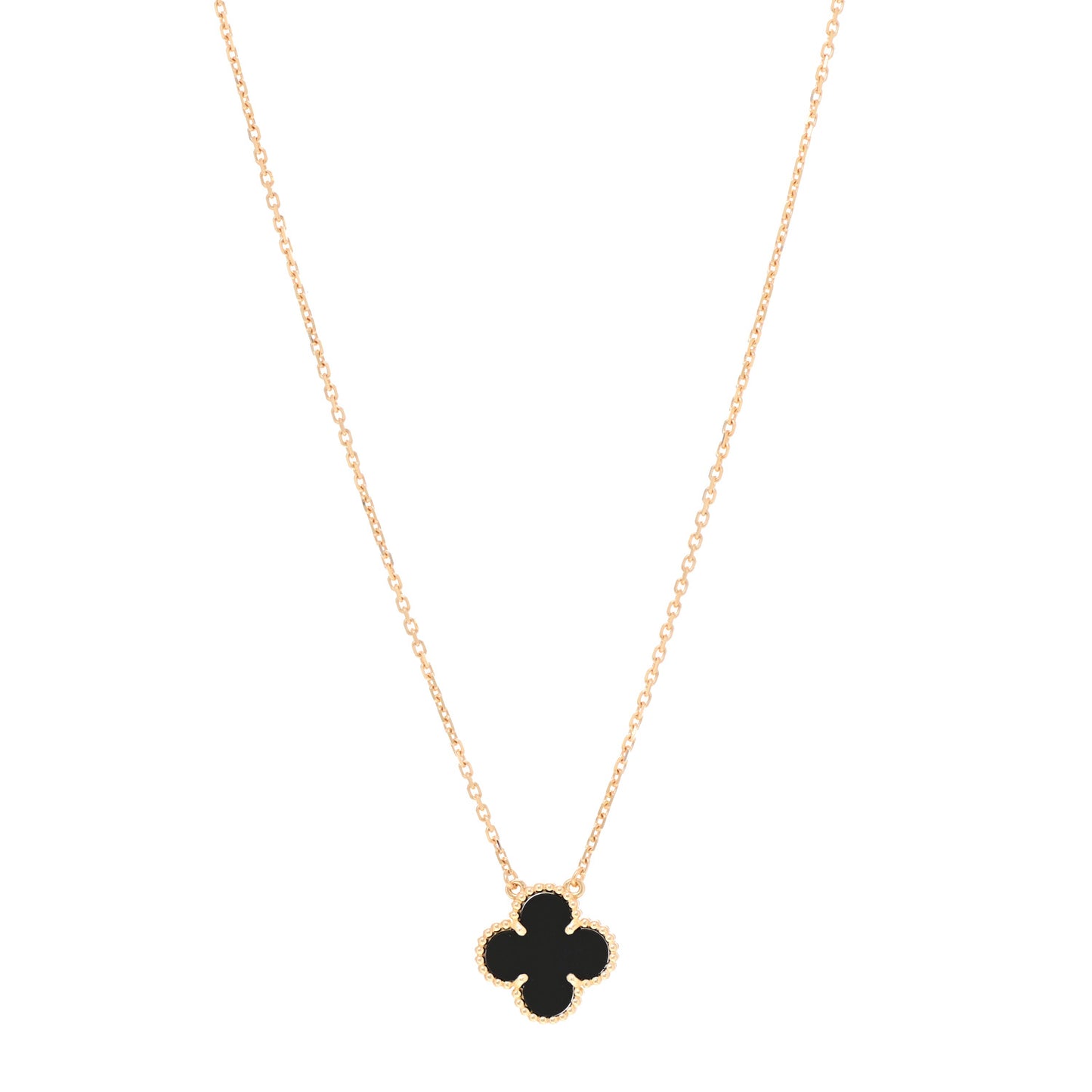18K Yellow Gold Black Onyx Vintage Alhambra Pendant Necklace