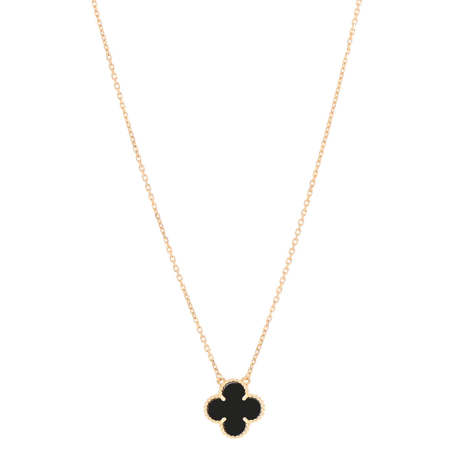 Van Cleef & Arpels 18K Yellow Gold Black Onyx Vintage Alhambra Pendant Necklace 1 of 7
