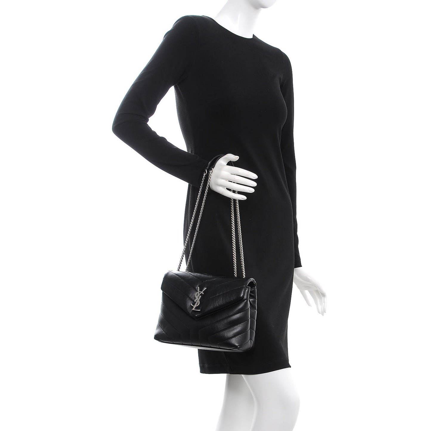 Calfskin Y Quilted Monogram Small Loulou Chain Satchel Black