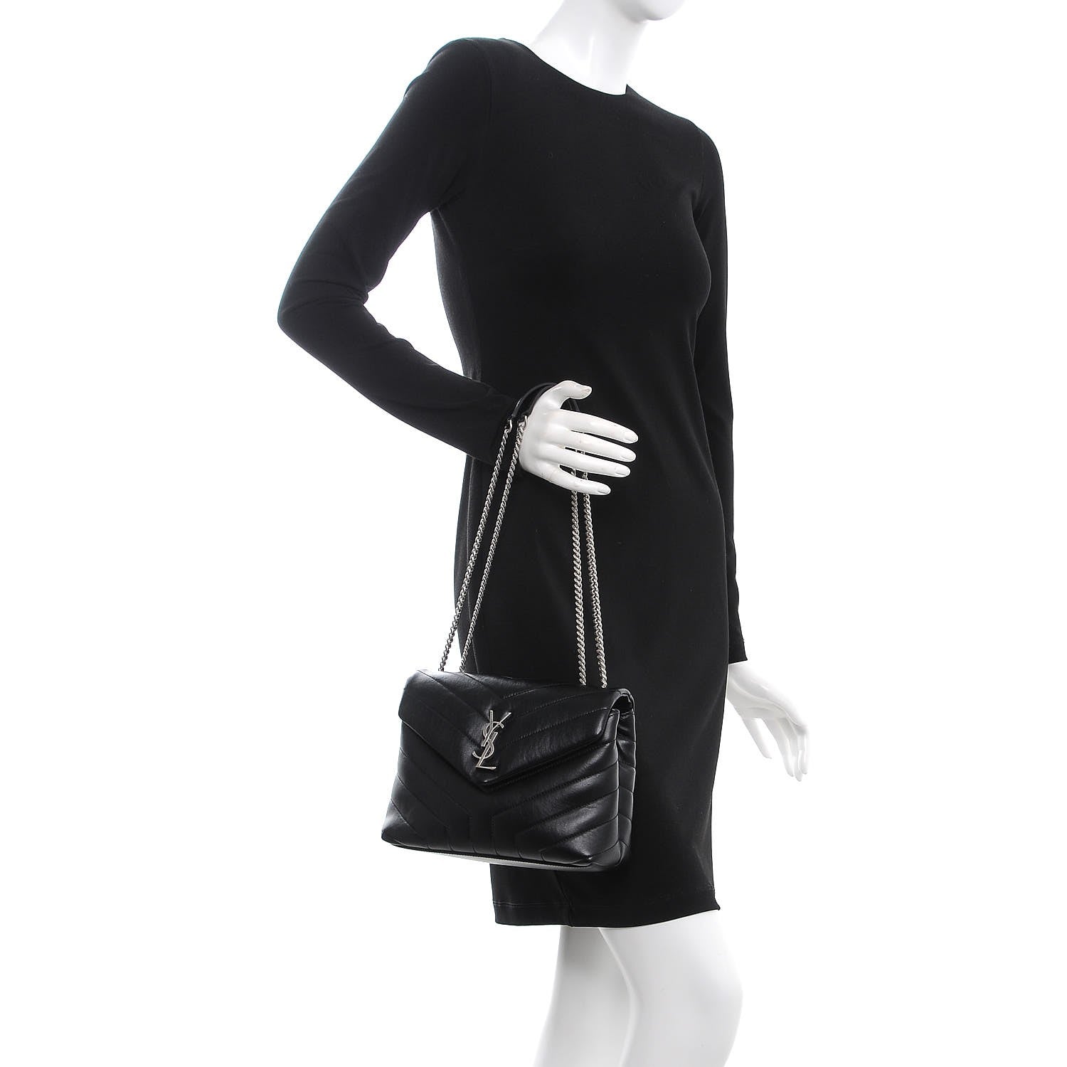 Saint Laurent Calfskin Y Quilted Monogram Small Loulou Chain Satchel Black 2 of 7