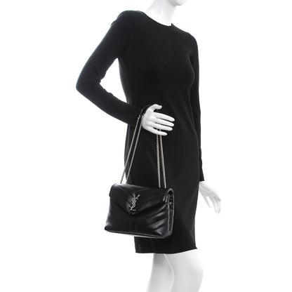 Saint Laurent Calfskin Y Quilted Monogram Small Loulou Chain Satchel Black 2 of 7