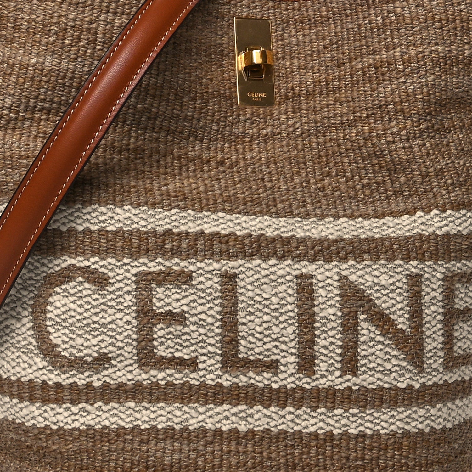 Celine Canvas Smooth Calfskin Logo Bucket 16 Bag Beige Tan 8 of 10