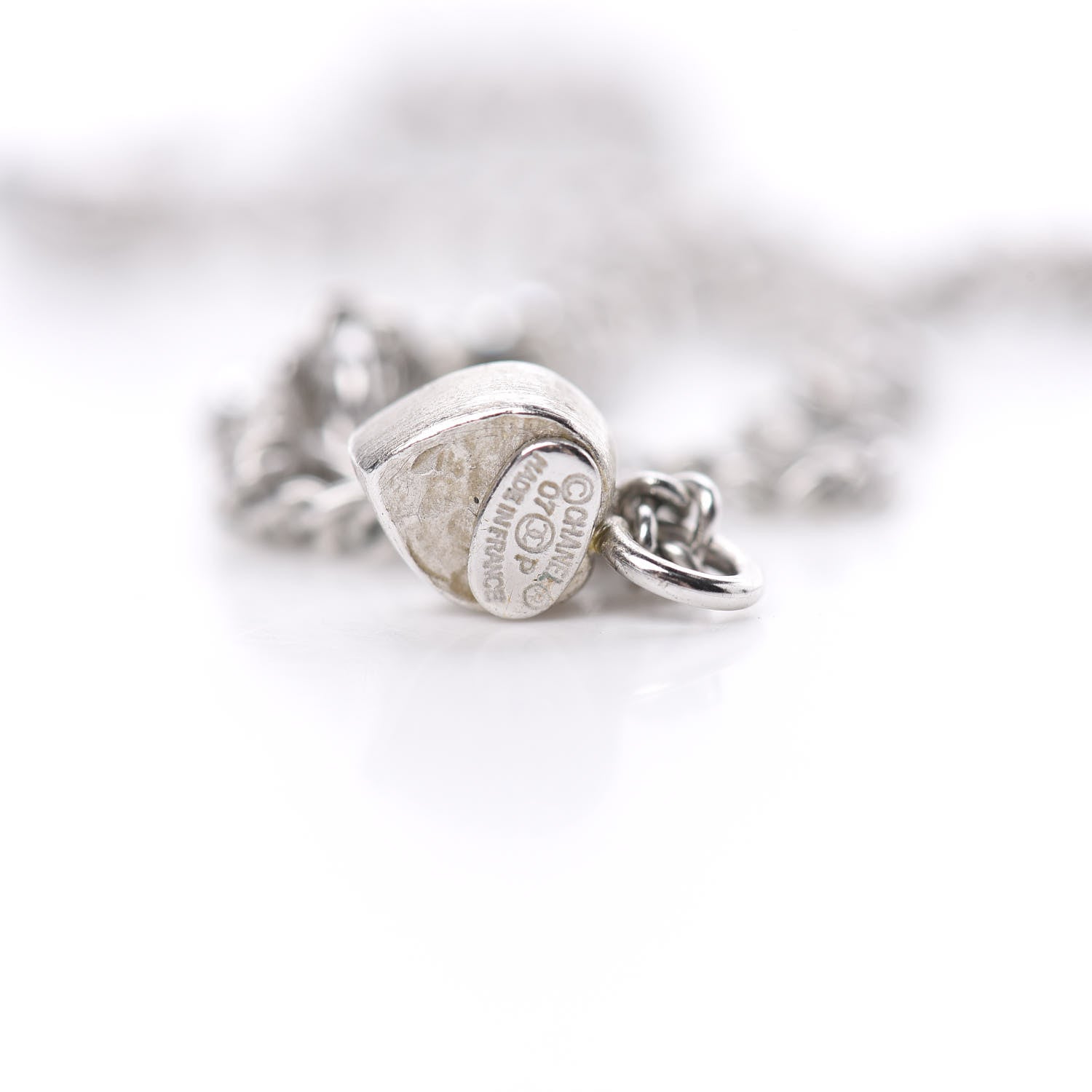 Chanel Crystal Mini Heart CC Necklace Silver 4 of 5