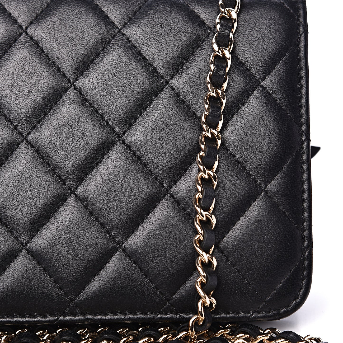 Lambskin Quilted Trendy CC Wallet On Chain WOC Black