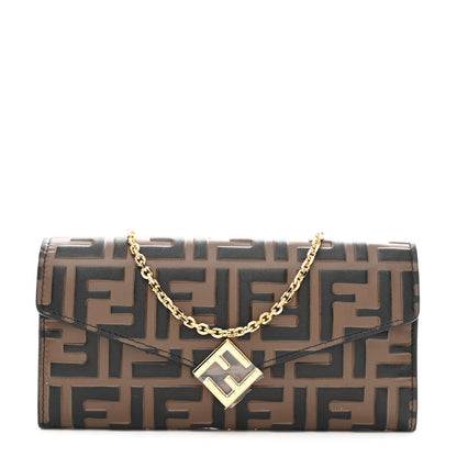 Fendi Vitello Soft F is Fendi Bi-Color FF 1974 Embossed Continental Envelope Wallet On Chain Maya Black 1 of 12