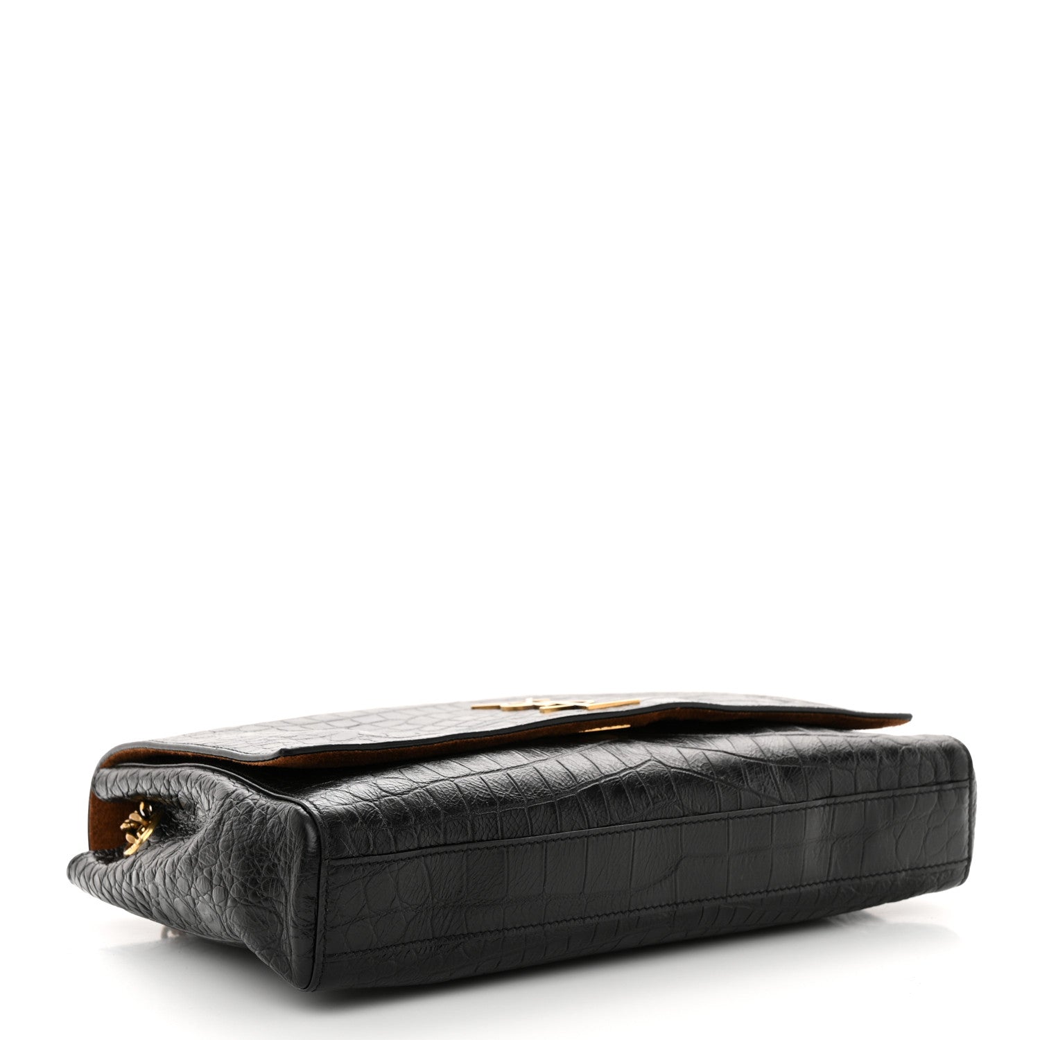 Saint Laurent Calfskin Crocodile Embossed Calfskin Medium Reversible Monogram Kate Satchel Black 4 of 11