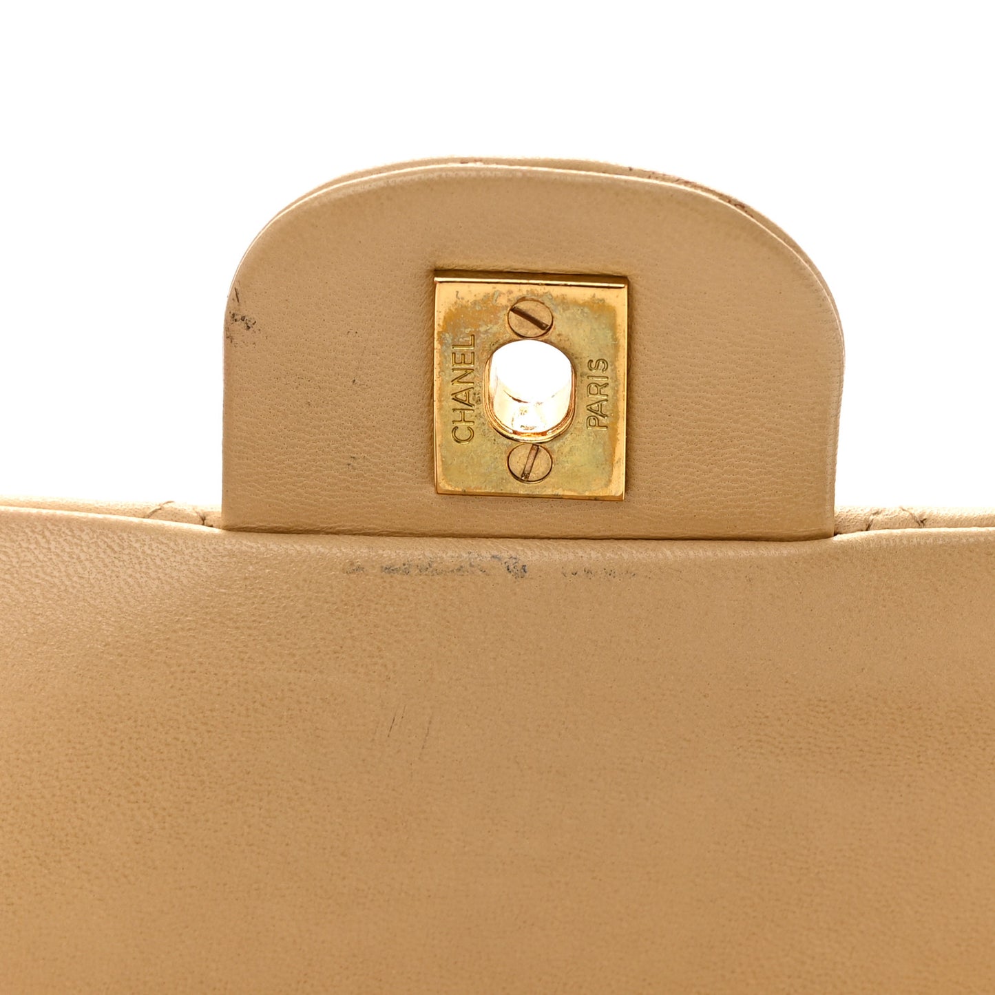 Lambskin Quilted Medium Double Flap Beige