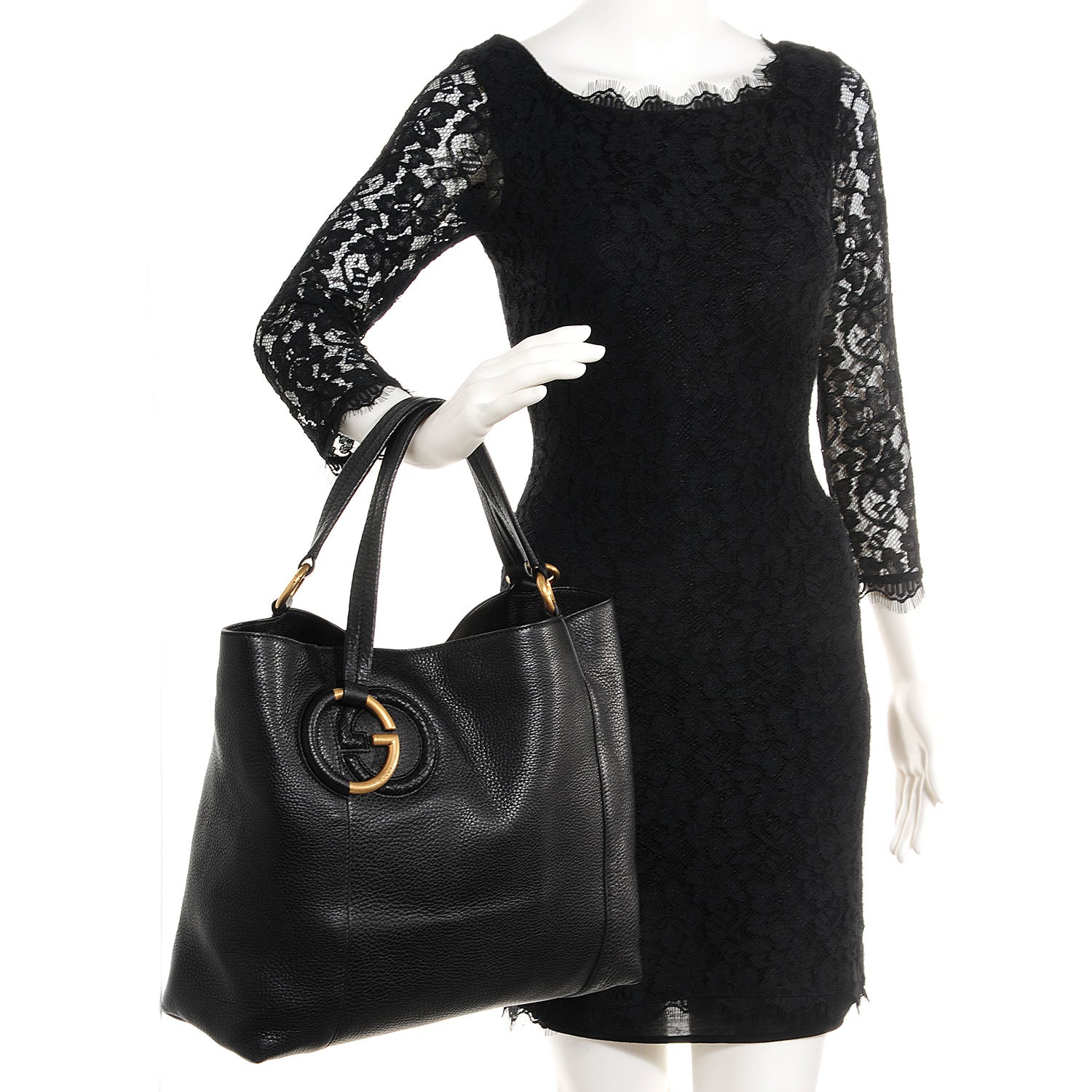 Gucci Pebbled Calfskin Twill Medium Tote Black 2 of 7