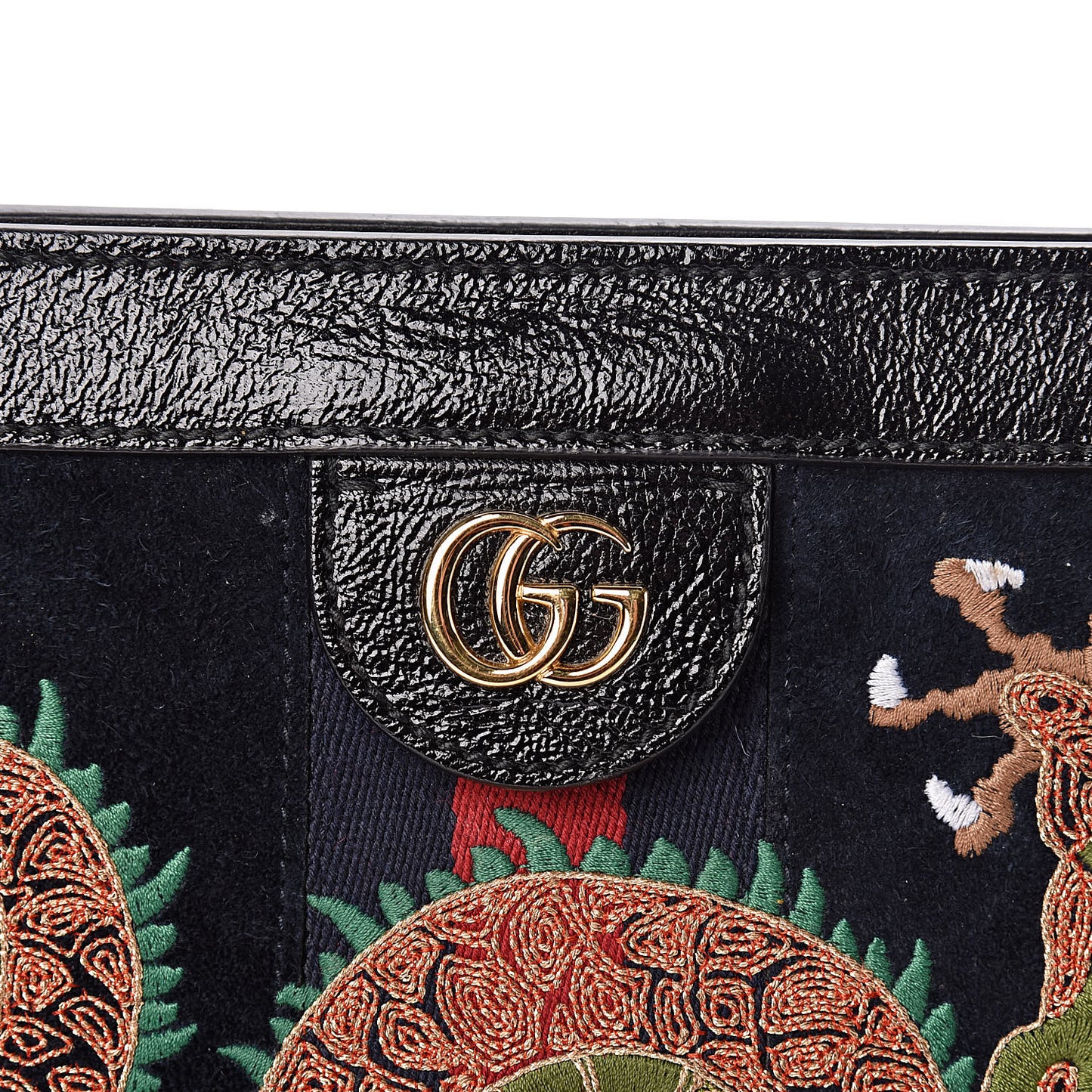 Suede Patent Web Dragon Embroidered Medium Ophidia Chain Shoulder Bag Blue Multicolor Black