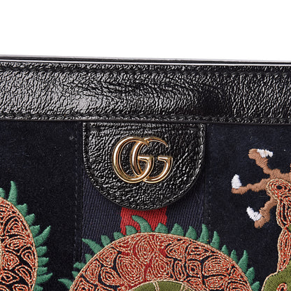 Gucci Suede Patent Web Dragon Embroidered Medium Ophidia Chain Shoulder Bag Blue Multicolor Black 10 of 22