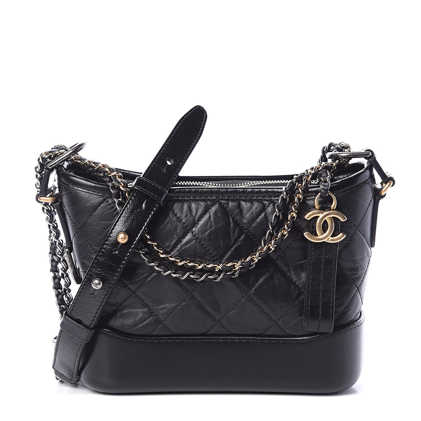 Aged Calfskin Quilted Small Gabrielle Hobo Black