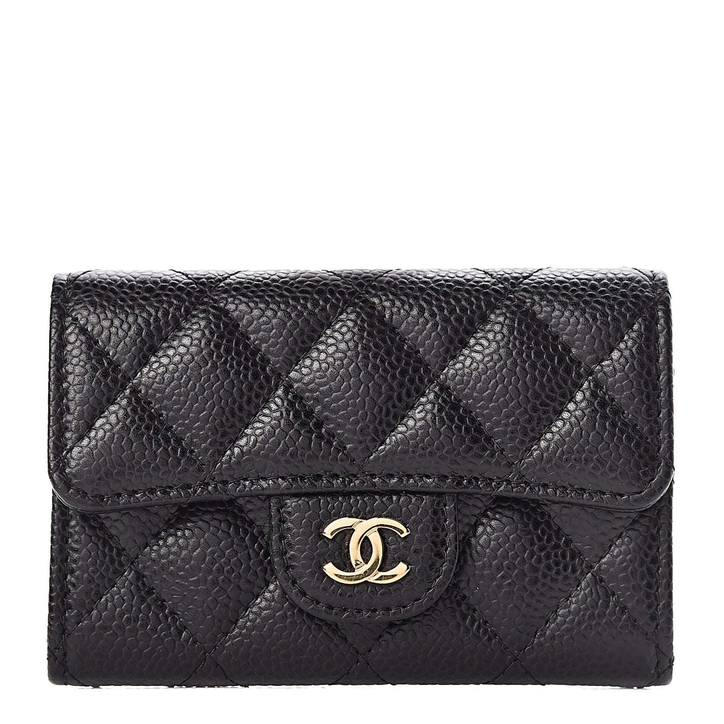 Caviar Quilted Flap Card Holder Black