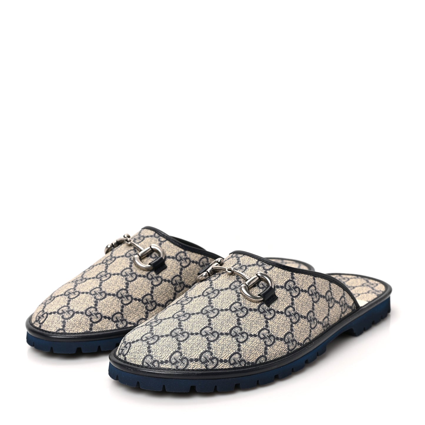 GG Supreme Monogram Granada Kid Mens Horsebit Lug Sole Mules 9 Beige Blue