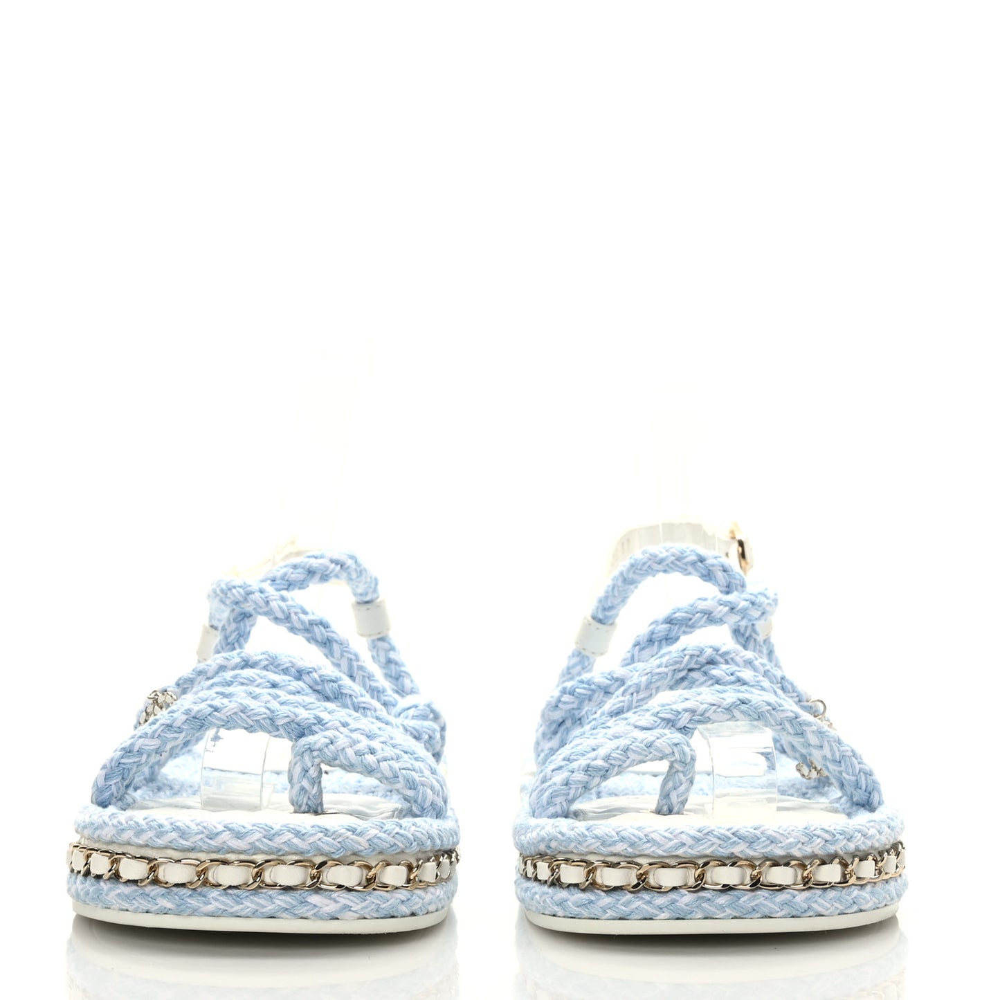 Lambskin Cord Chain CC Sandals 37 Blue White