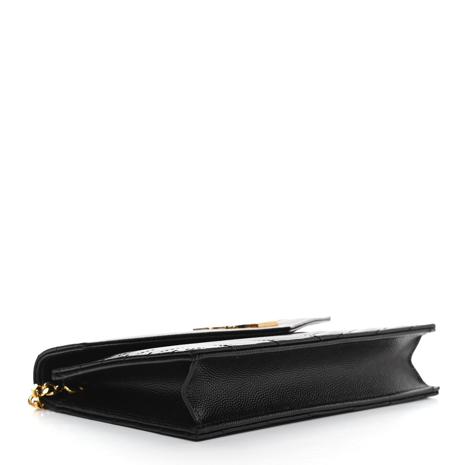 Saint Laurent Grain De Poudre Matelasse Chevron Monogram Envelope Chain Wallet Black 4 of 12