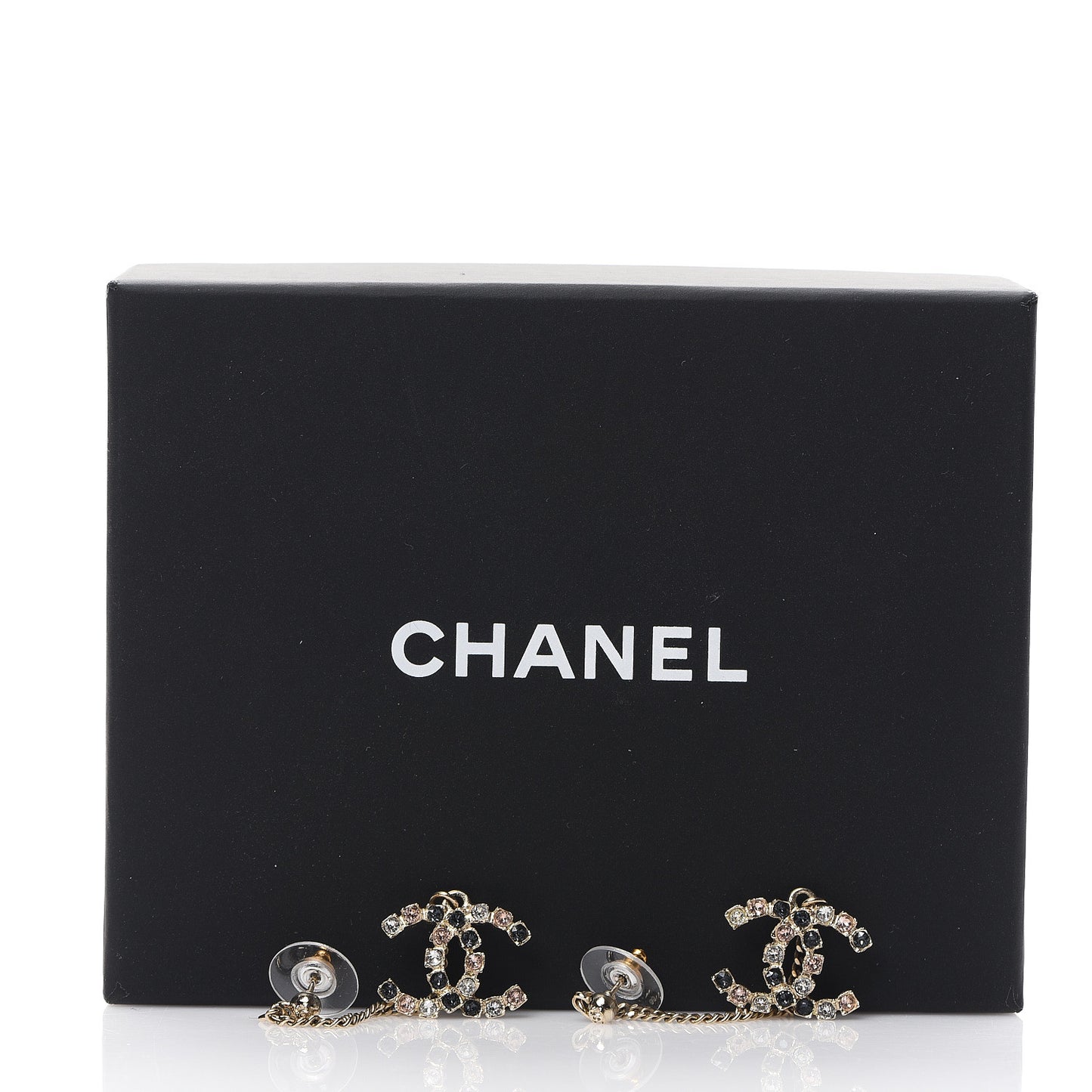 Crystal CC Drop Earrings Pink Grey Gold
