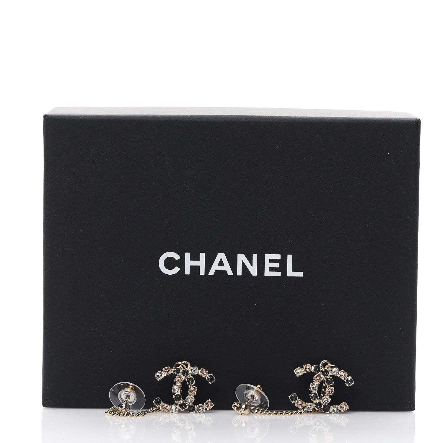 Chanel Crystal CC Drop Earrings Pink Grey Gold 5 of 5