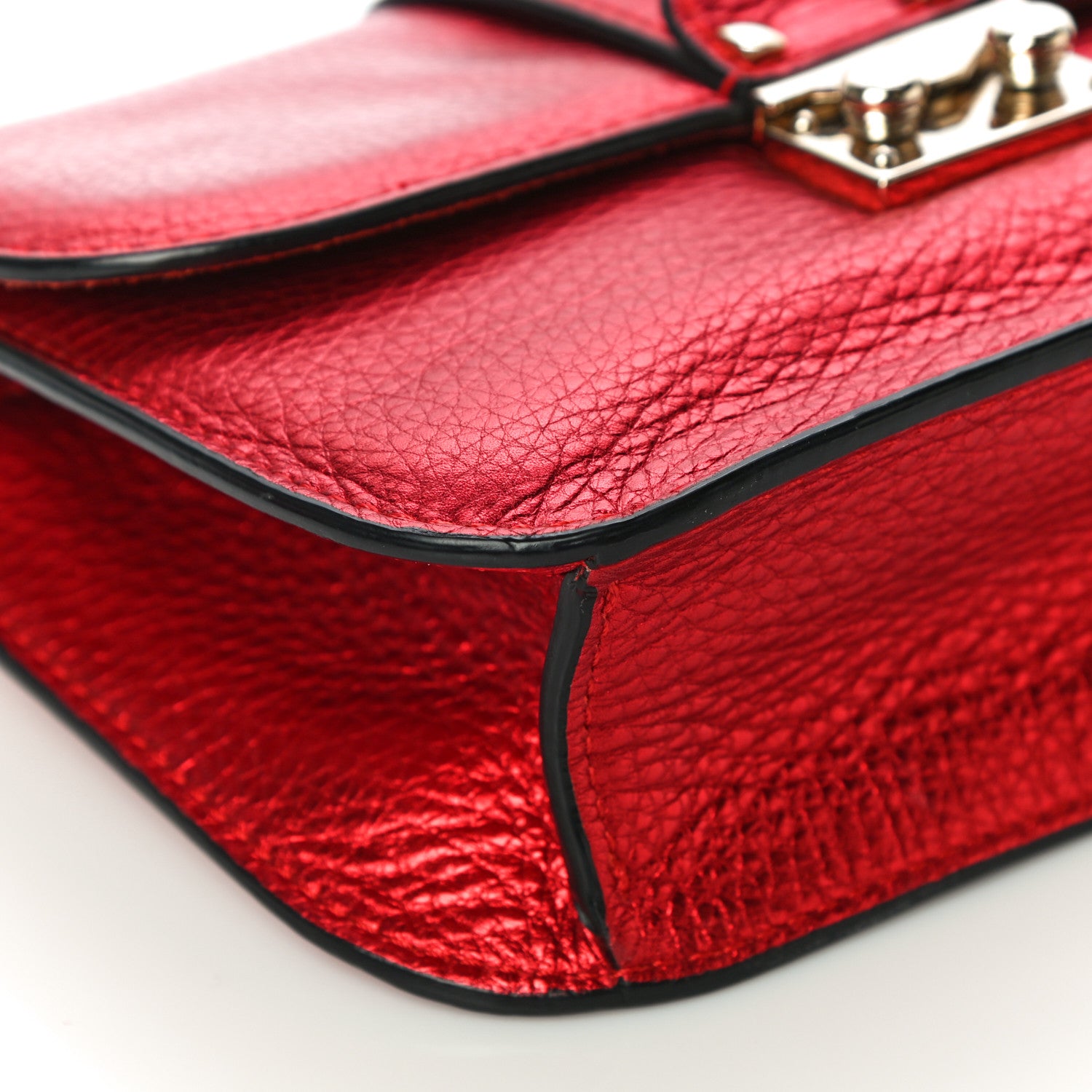Valentino Garavani Metallic Vitello Small Glam Lock Rockstud Flap Red 7 of 11