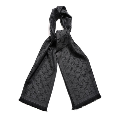 Gucci Wool Silk GG Monogram GGWeblong Fringe Scarf Shawl Pearl Medium Grey 1 of 3